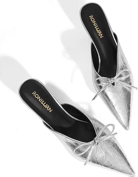 Kitten Heels for Women Heeled Mules Stiletto Pumps Bow Closed Toe Pointed Toe Low Heel Slip on Fa... | Amazon (US)