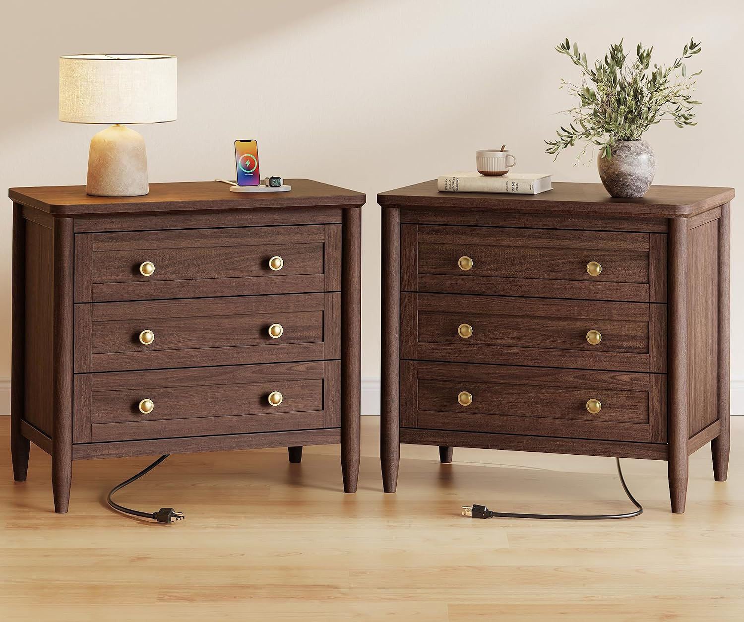 Huuger 27''H Tall Nightstands Set of 2, Hidden Charging Station | Amazon (US)