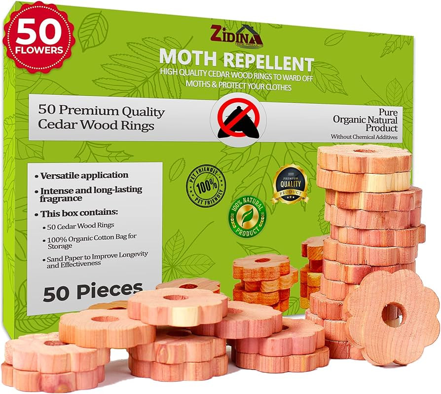 Zidina Moth Repellent for Wardrobes | 50x Rings 100% Natural Cedar Wood Moth Repellent I Best Altern | Amazon (UK)