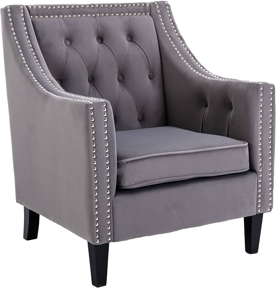 Wahson Velvet Upholstered Accent Armchair, Tufted Side Chair with Nailhead Trim, Mid Century Mode... | Amazon (US)