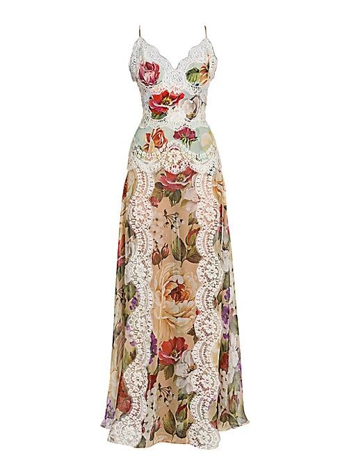 Dolce & Gabbana Women's Georgette Floral-Print Lace Panel Maxi Dress - White Red - Size 36 (0) | Saks Fifth Avenue