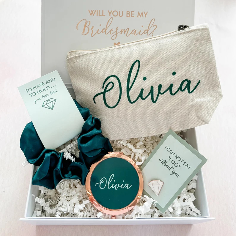 Personalized Emerald Green Bridesmaid Proposal Gift Box, Filled Gift Set - Etsy | Etsy (US)