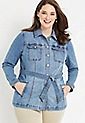 Plus Size Medium Wash Belted Trench Denim Jacket | Maurices