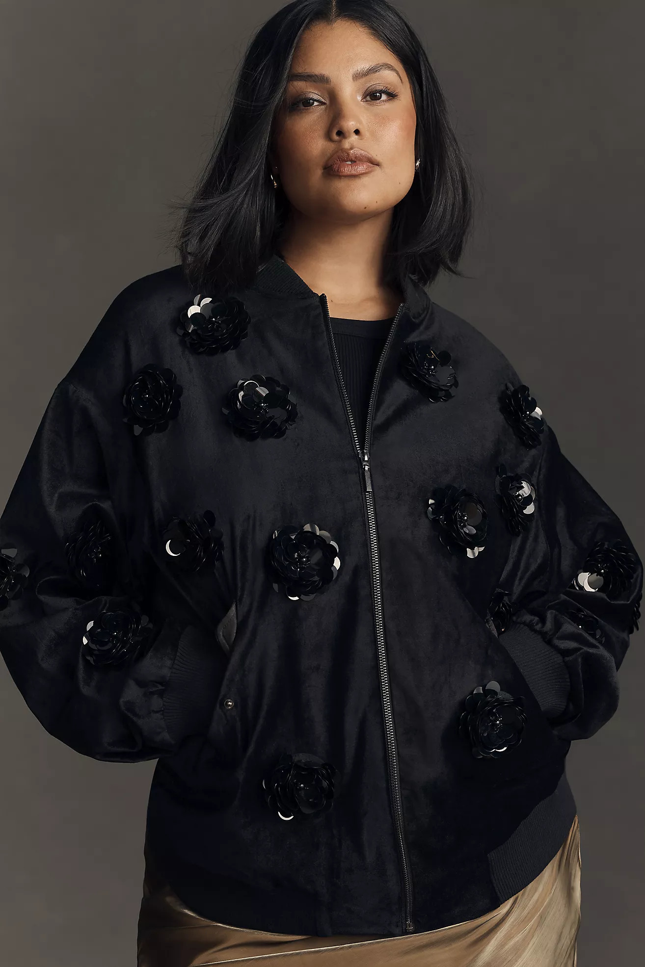 Eva Franco Velvet Floral Embroidered Bomber Jacket | Anthropologie (US)