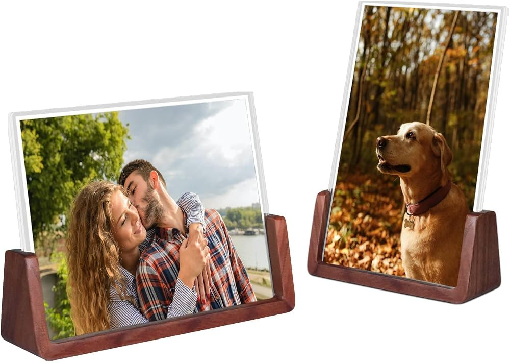 4x6 Picture Frame - 2 Pack, Rustic Wooden Photo Frame with Walnut Wood Base and High Definition A... | Amazon (US)