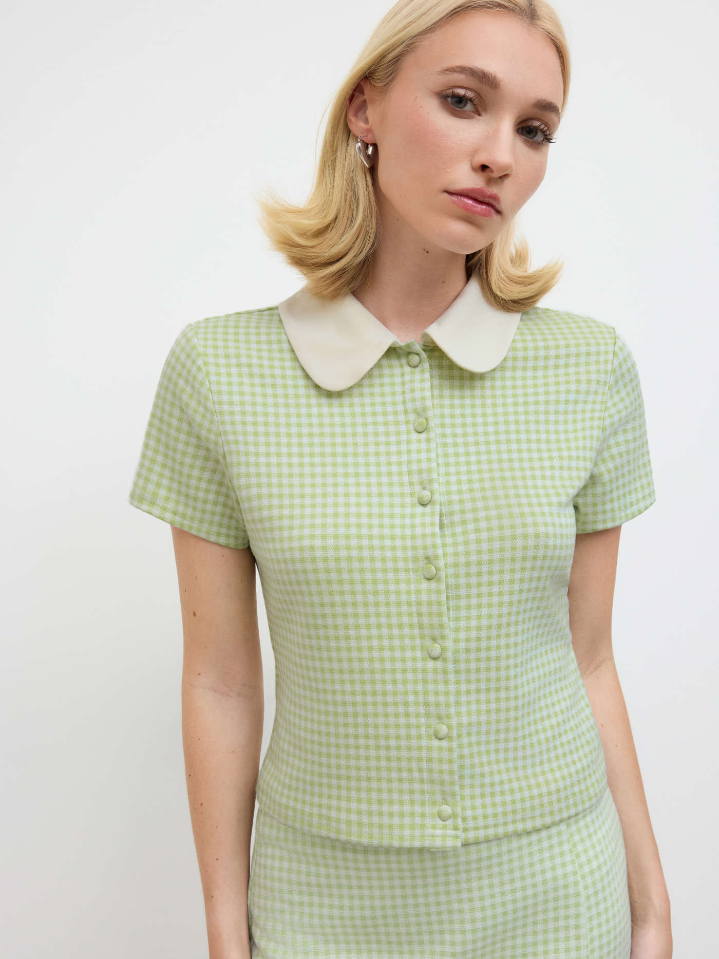 Peter Pan Collar Gingham Short Sleeve Top | Cider