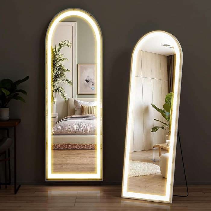 NEWBULIG Arched Full Length Mirror with Stand 16"×60", LED Light Floor Standing with 3 Color Lig... | Amazon (US)
