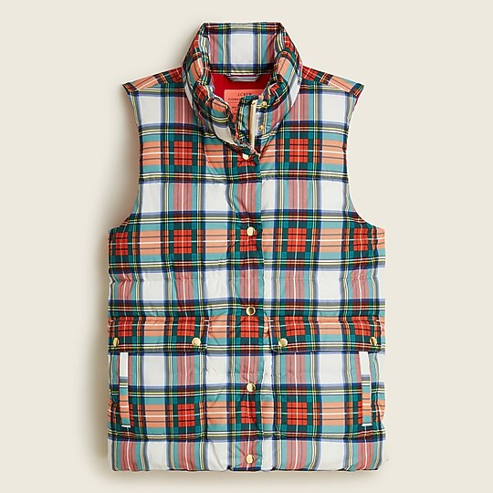 Puffer vest with PrimaLoft® in Snowy Stewart tartan | J. Crew US