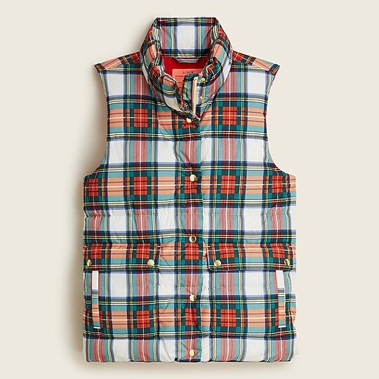 Puffer vest with PrimaLoft® in Snowy Stewart tartan | J.Crew US