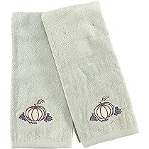 Amazon.com: Harvest Fall Hand Towels: Plush Light Grey Cotton Towels with Pumpkin Leaf Design Set of | Amazon (US)