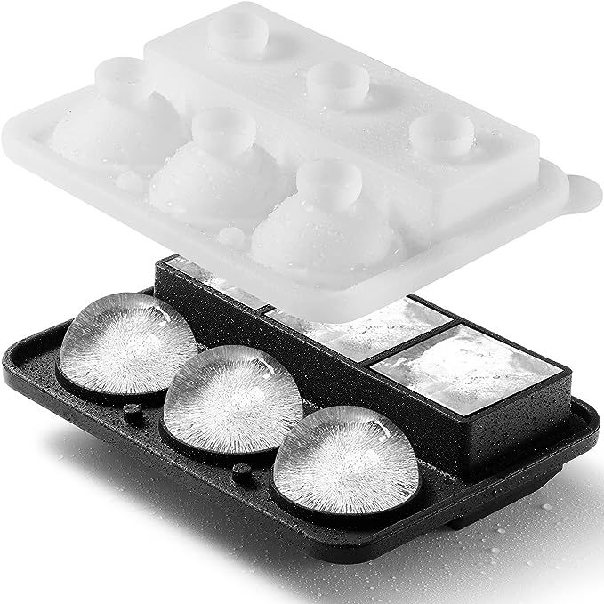 Nax Caki Ice Cube Molds Tray, Large Silicone Whiskey Ice Mold,2-in-1 Round Sphere Ice Ball Maker ... | Amazon (US)