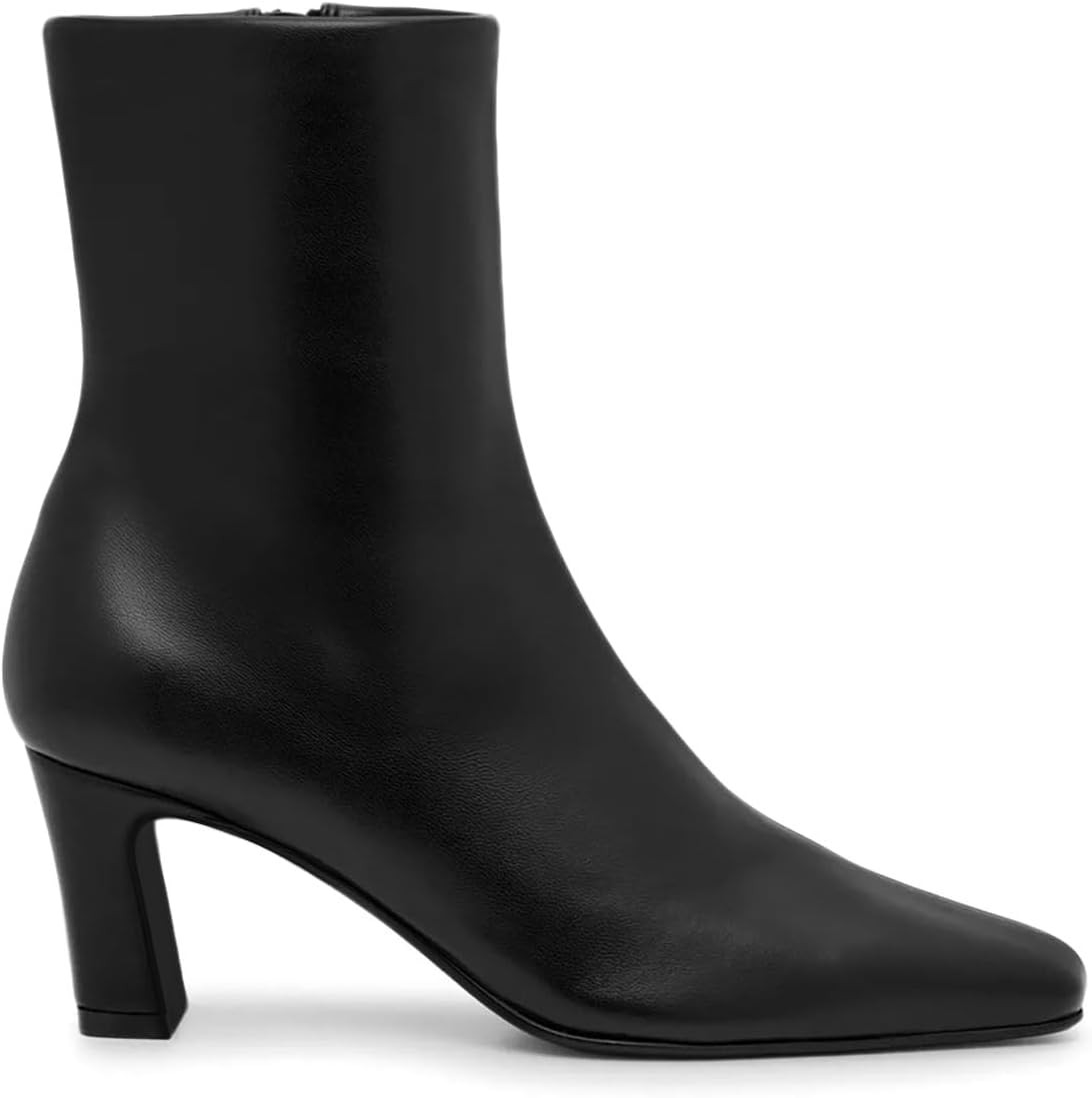 Coutgo Womens Square Toe Ankle Boots Chunky Heel Zip Dress Booties | Amazon (US)