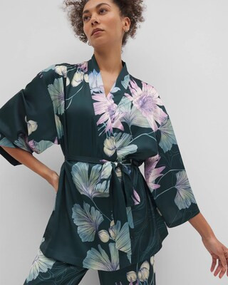 Women's Satin Short Robe in Green size Large/XL | Soma | SOMA