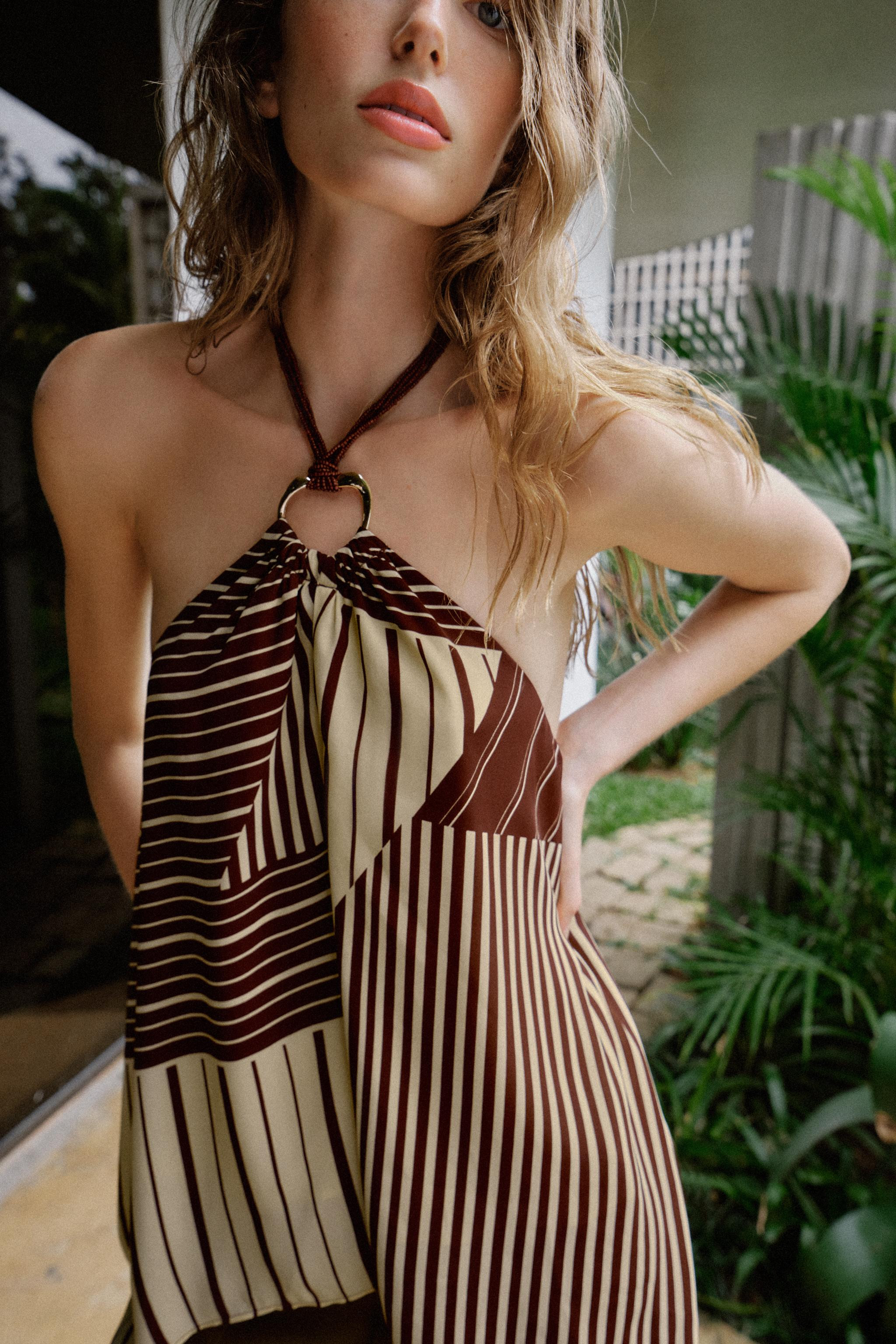 BEADED PRINT HALTER TOP | Zara Canada