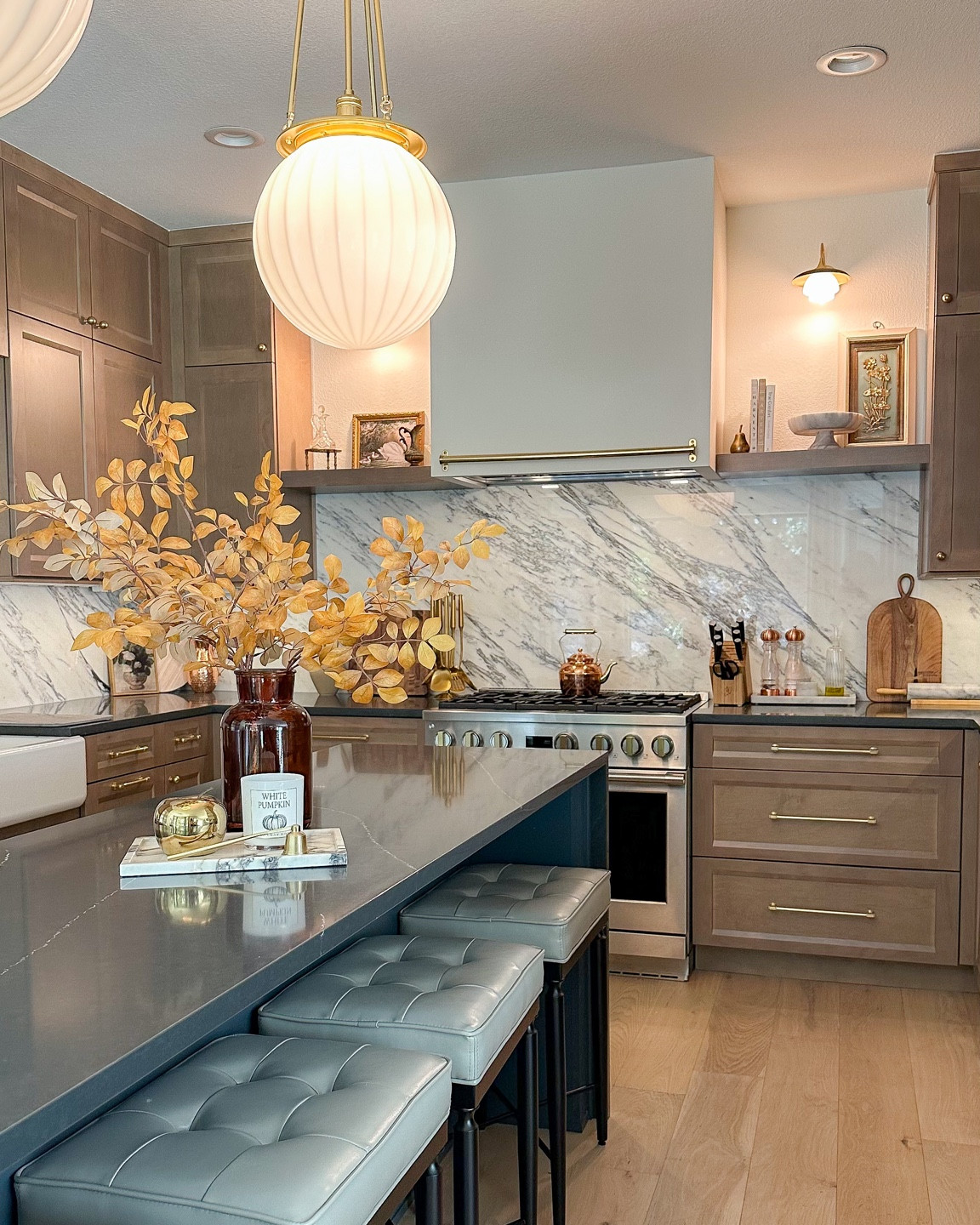 Fall kitchen island decor! And my aged brass cabinet hardware is on sale in select sizes! 

#LTKsalealert #LTKunder50 #LTKhome