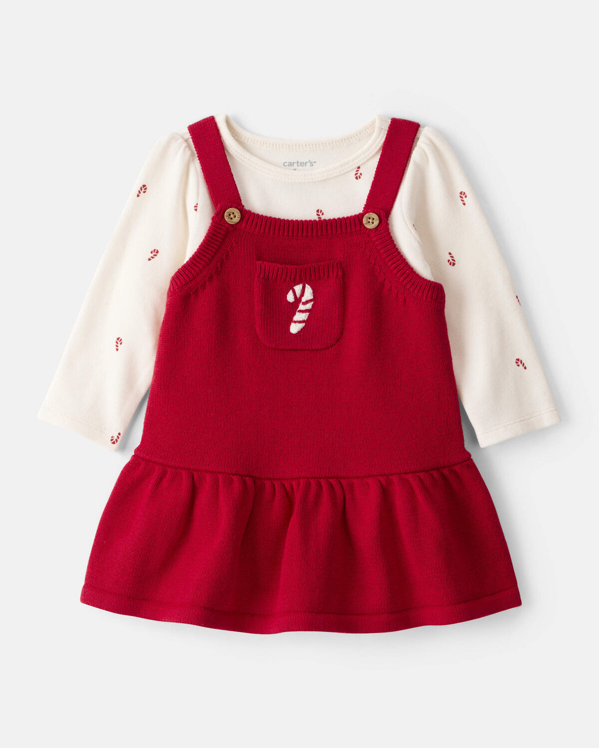 Baby Girl 2-Piece Candy Cane Print Long-Sleeve Top & Dress Set - Red | Carter's Inc