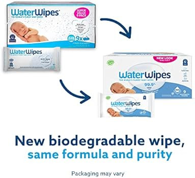 WaterWipes Biodegradable Original Baby Wipes, 99.9% Water Based Wipes, Unscented & Hypoallergen... | Amazon (US)