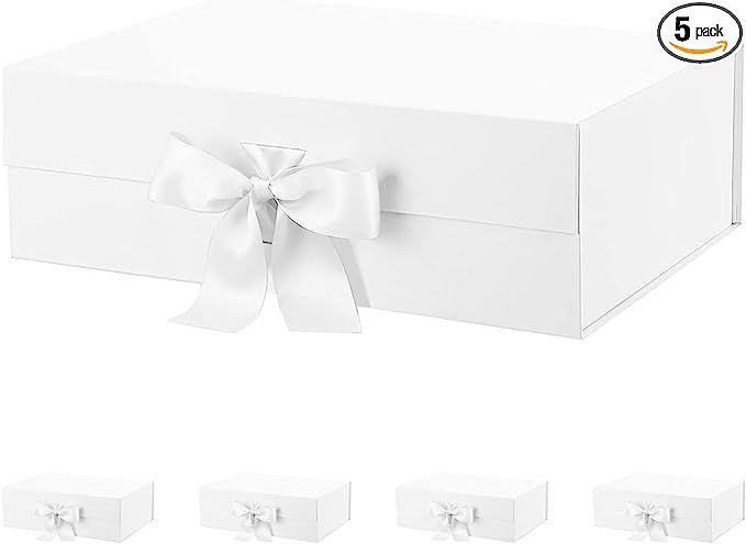 HAPPY POTATO Large Gift Boxes with Ribbon 13.5x9x4.1 Inches, white Gift Boxes with Lids Large, Br... | Amazon (US)