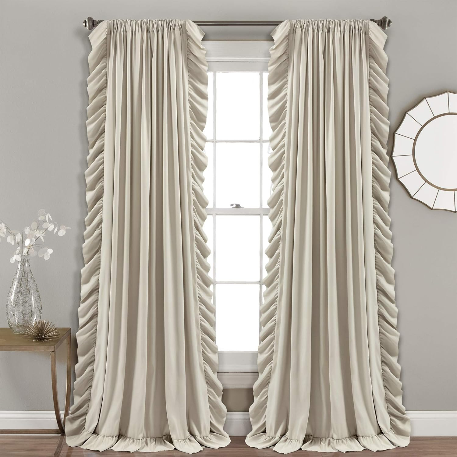 Lush Decor Reyna Ruffle Window Curtain Panel Set, Pair, 54" W x 84" L, Wheat - Flowy Curtain Set ... | Amazon (US)