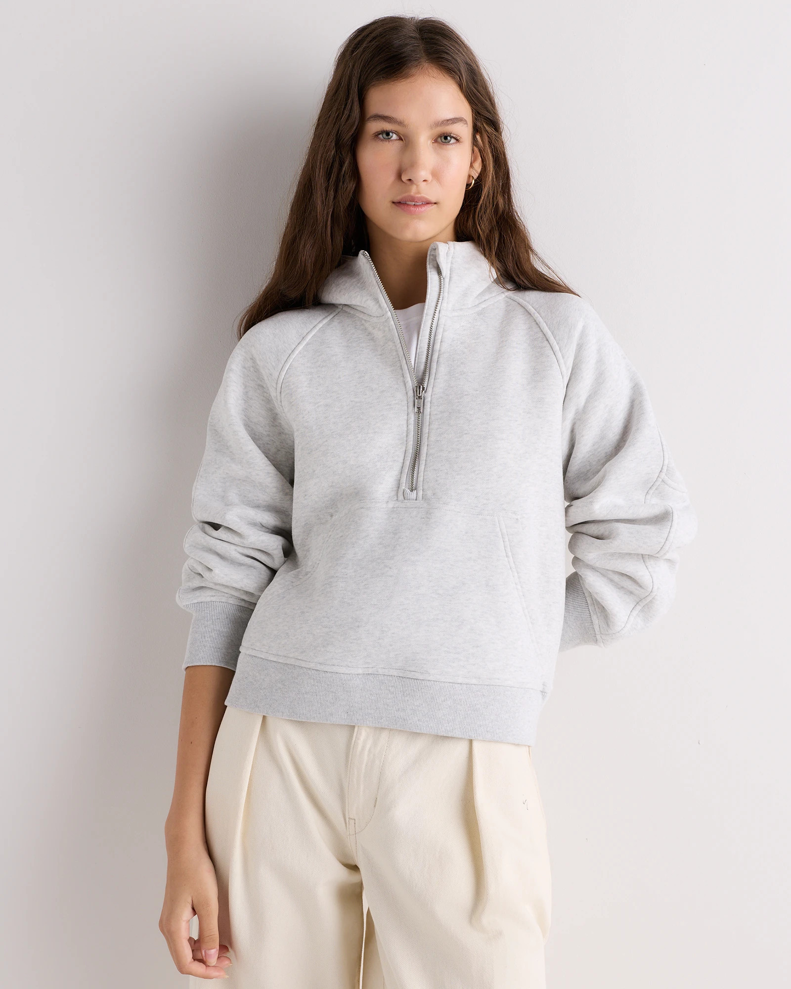 Quince | Women's Everyday Fleece Cropped Half Zip Hoodie in Washed Deep Navy, Size Medium, Organic Cotton | Quince