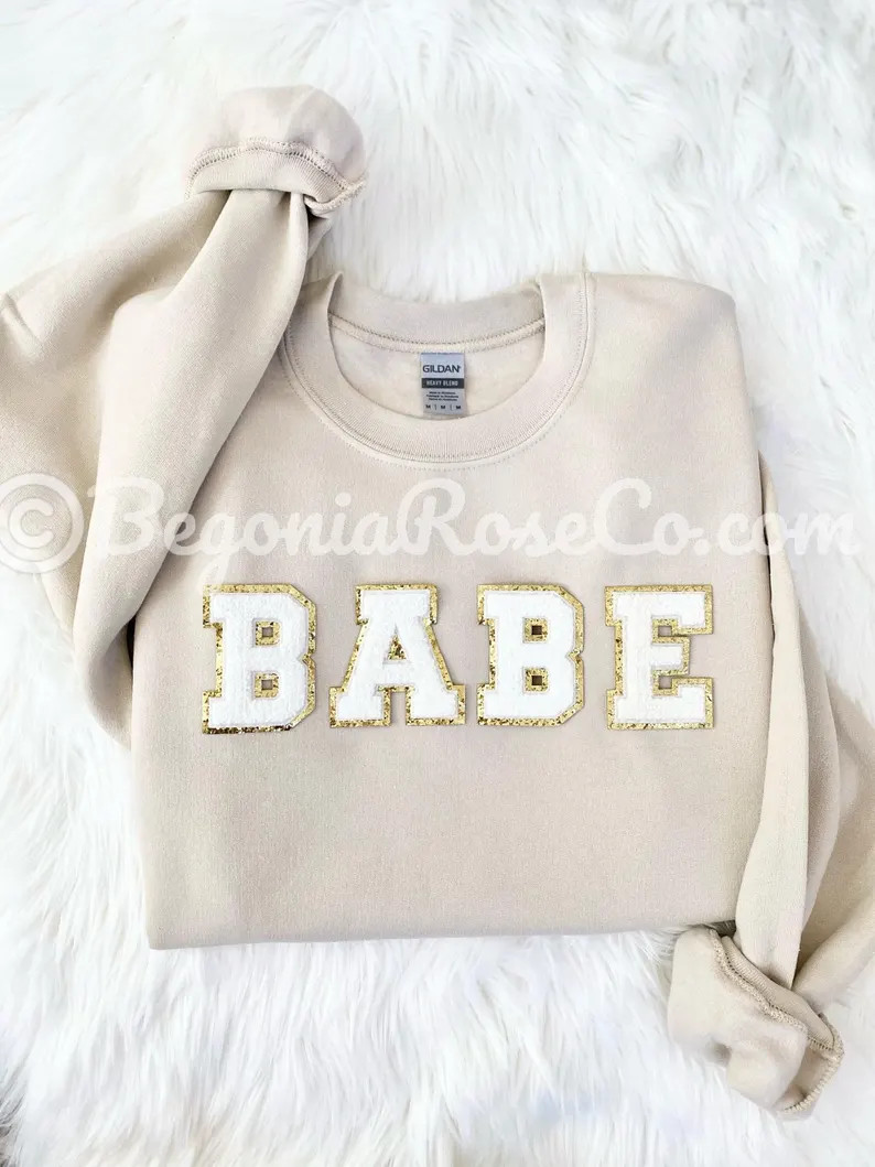 Chenille BABE Sweatshirt BABE Crewneck BABE Patch Sweatshirt Best Friend Shirt Babe Shirt Best Fr... | Etsy (US)