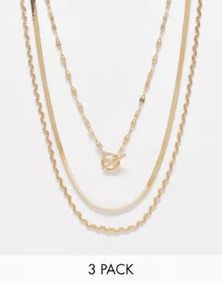 Topshop – Nala – 3er-Pack goldfarbene Halsketten in verschiedenen Designs | ASOS (Global)