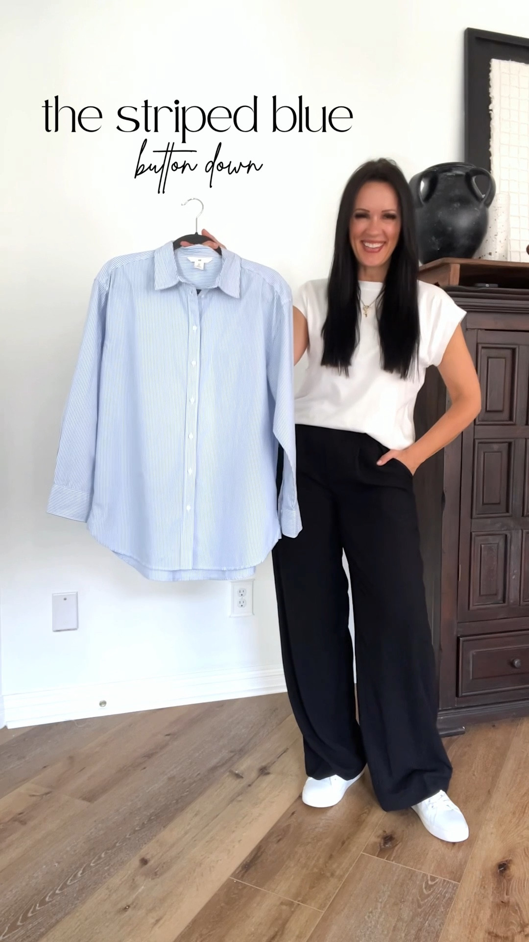 Capsule wardrobe pieces - the blue striped button down. 

Sizing:
-Oxford shirt-medium (oversized)
Look 1:
Tank-small
Shorts-medium
Look 2:
Jeans-wearing medium 
Tennies-TTS
Look 3:
Sweater-old H&M
Jeans-Zara, linked on IG
Boots-Tecovas, TTS
Look 4:
Jeans-old Zara, linked similar 
Look 5:
Blazer-wearing small
Pants-size up 
Heels-TTS

Workwear | date night | spring break | vacation outfit | white linen shorts | faux leather pants | white jeans | cropped jeans | ankle jeans | baggy jeans 

#LTKFind #LTKstyletip #LTKunder50