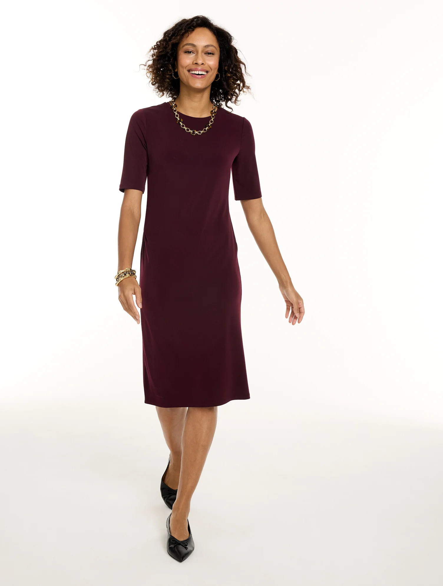 Plus Size - Knit Kit Ruched Midi Dress - Rich Burgundy - X Talbots | Talbots