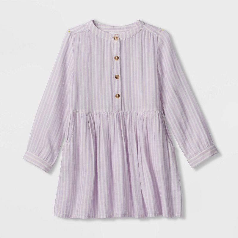 Toddler Girls' Striped Button-Front Long Sleeve Dress - Cat & Jack™ Purple | Target