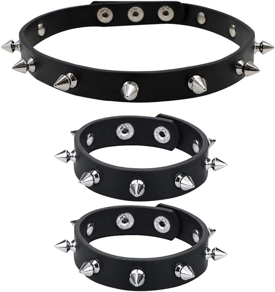Leather Studded Bracelet Choker Punk Spike Rivet Cuff Metal Black Wristband | Amazon (US)