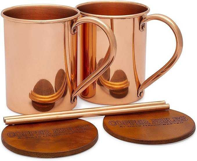 Moscow Mule PURE Copper Mugs Set of 2 by Copper Mules - Handcrafted of 100% Pure THICK Copper - S... | Amazon (US)