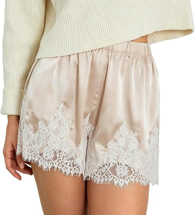 Lace Trim Shorts for Women Satin Silk Y2k Mini Shorts Coquette Bottoms | Amazon (US)