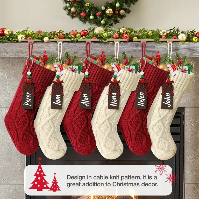 Ayieyill Christmas Stockings 6 Pack with Names Tags, Personalized Knitted Xmas Stockings 18 inche... | Walmart (US)