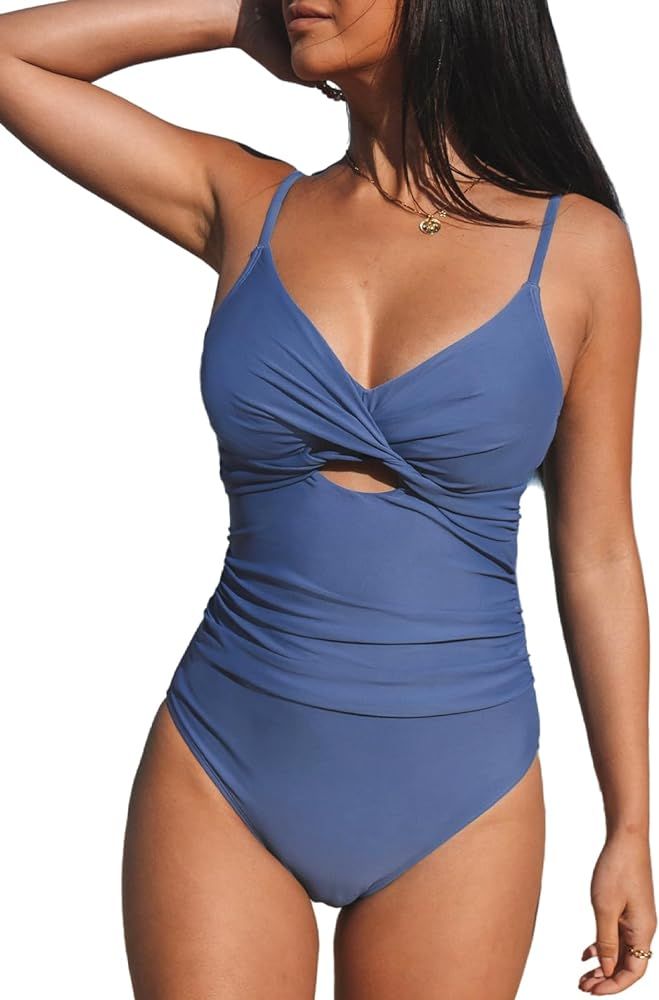 CUPSHE One Piece Swimsuit for Women Bathing Suits Twist Front Cutout Adjustable Straps Ruched Swi... | Amazon (US)