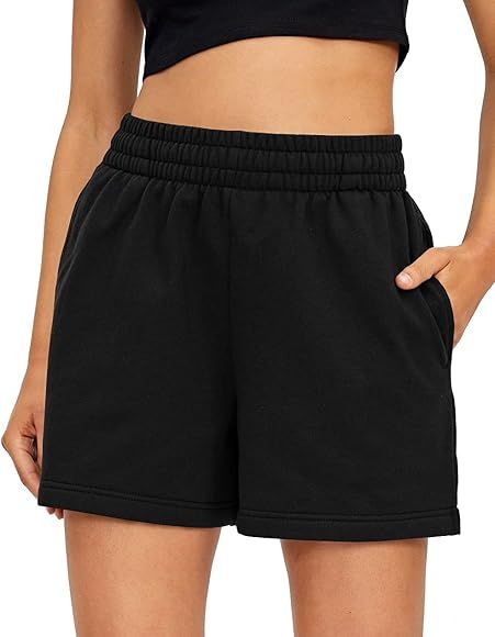 AUTOMET Women's Shorts Casual Summer Drawstring Comfy Elastic High Waist Running Shorts with Pockets | Amazon (US)