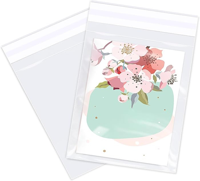 5" x 7" (100 Count) Clear Cellophane Bags - Self Sealing Cello Plastic Poly Bags- for A2 A4 A6 Ca... | Amazon (US)