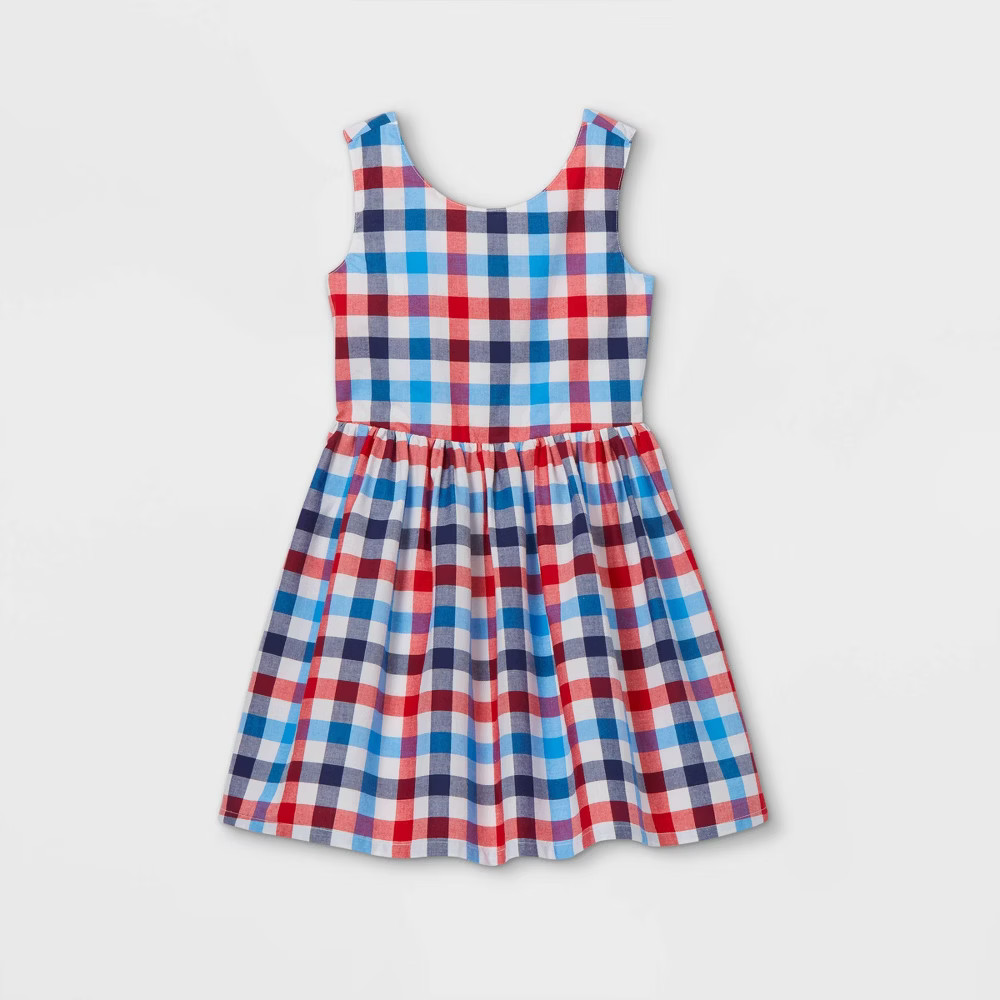Girls' Americana Gingham Woven Sleeveless Dress - Cat & Jack Red/Blue L | Target