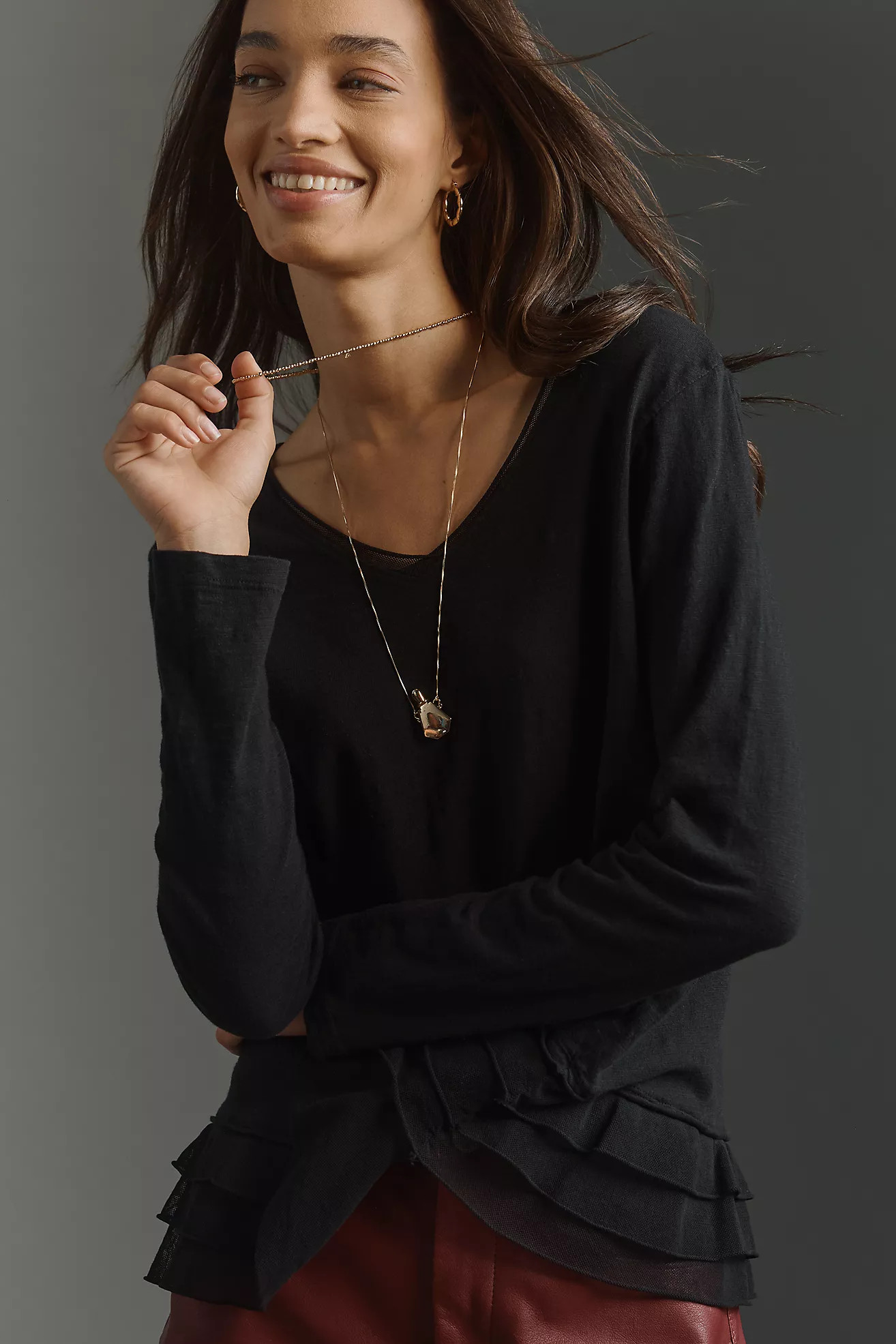 Wilt Long-Sleeve V-Neck Mixed Media Top | Anthropologie (US)