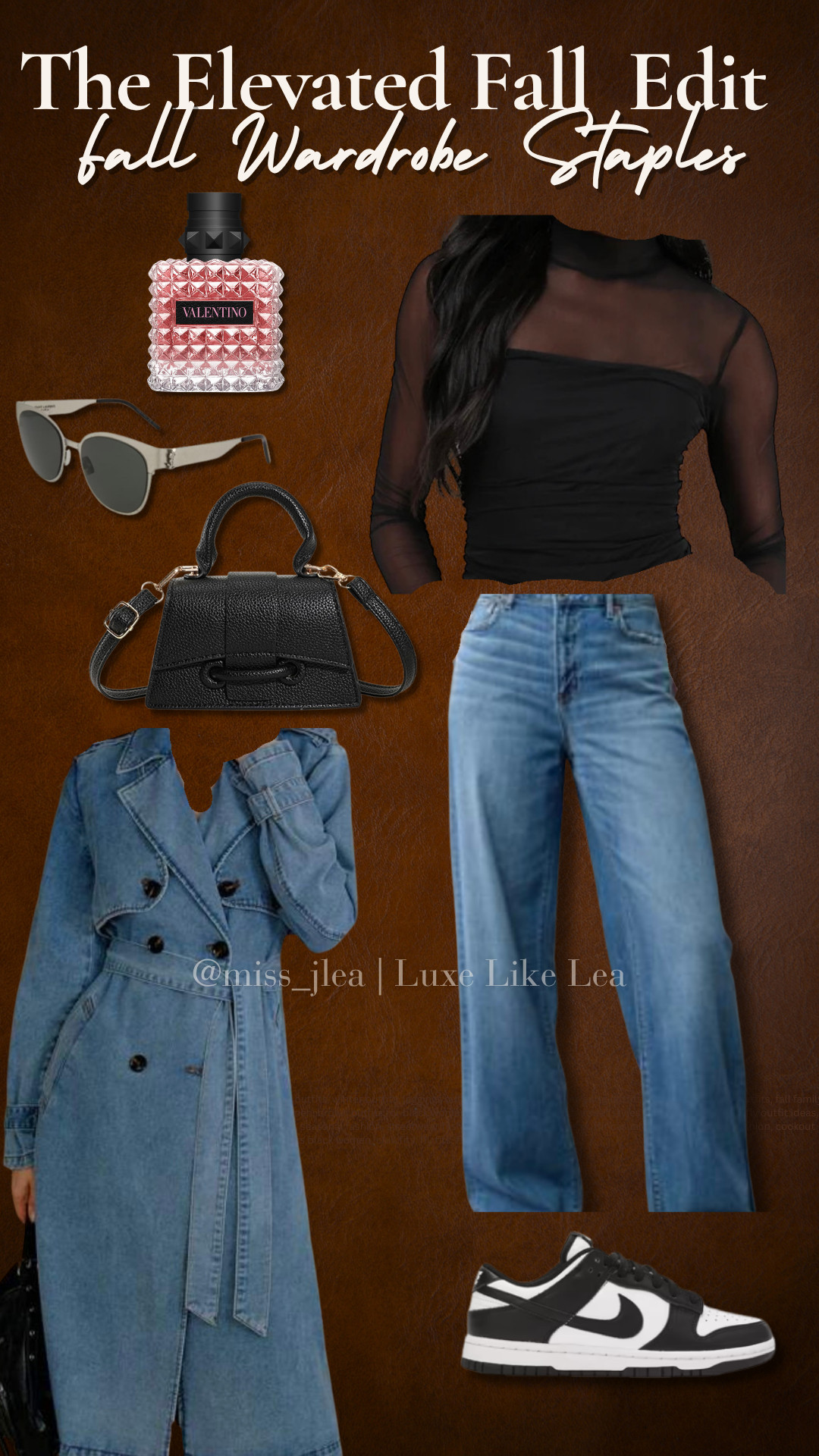 Curvy Fashion Street Style. Denim trench, black mesh top, paired with Nike Dunks, statement sunglasses, and black top handle handbag  

 #LTKgrwm #LTKootd #LTKStyleTip
