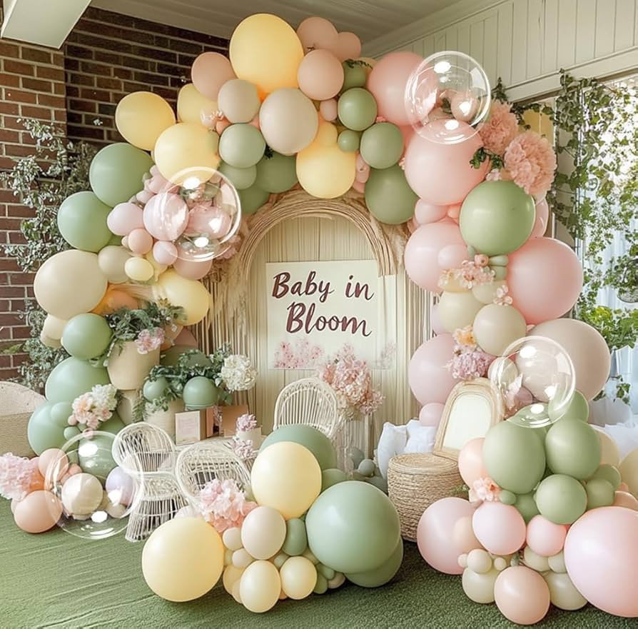 Pink Green Yellow Balloon Arch Kit, Double Stuffed Sage Green Pastel Pink Yellow White Sand Ballo... | Amazon (US)