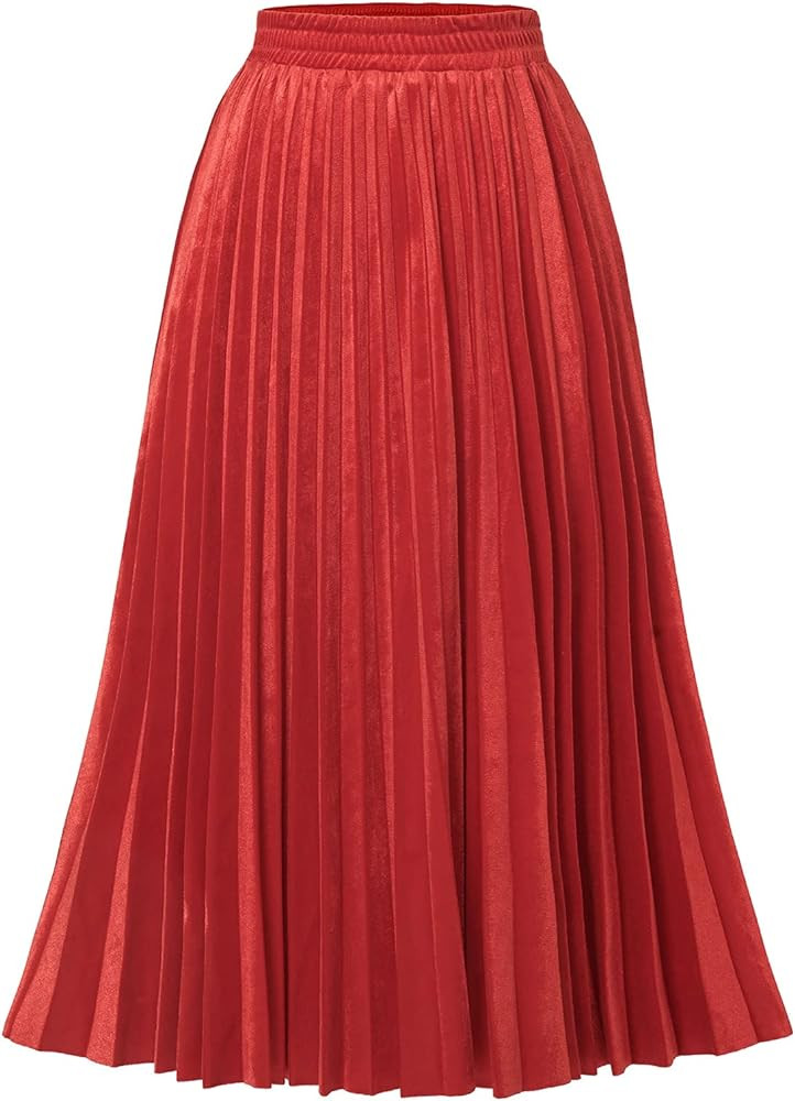 DRESSTELLS Pleated Midi Skirts for Women, Long Aline High Elastic Waisted Holiday Party Skirt | Amazon (US)