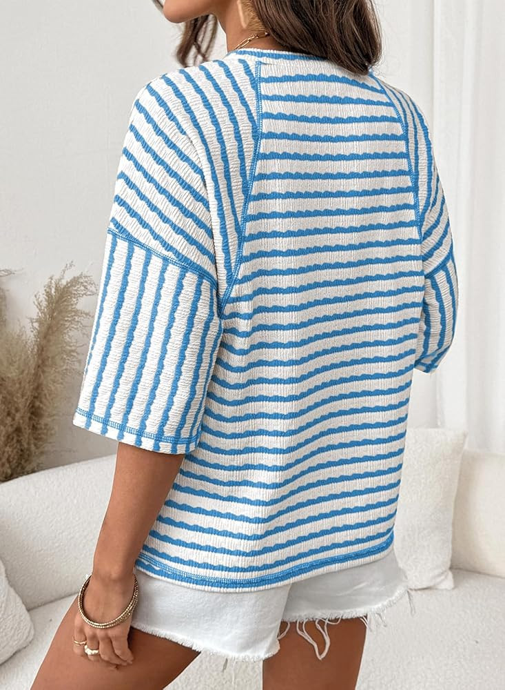Dokotoo Womens Summer Tops Oversized Tshirts for Women Striped Color Block Short Sleeve T Shirts ... | Amazon (US)