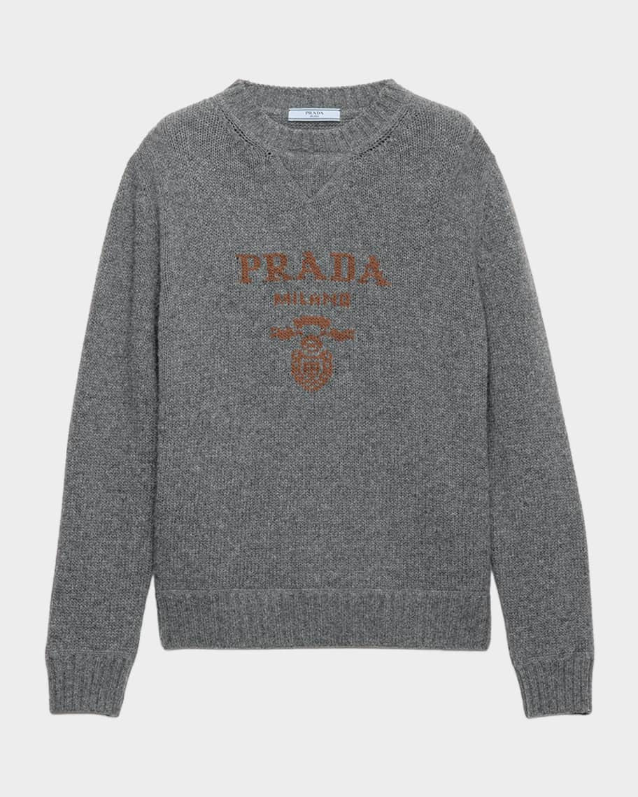 Prada Cashmere-Wool Logo Crewneck Sweater | Neiman Marcus