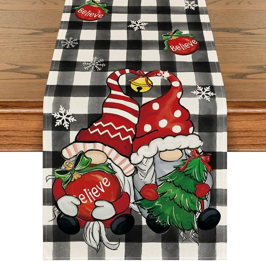 Artoid Mode Buffalo Plaid Gnome Bell Xmas Tree Christmas Table Runner, Seasonal Winter Kitchen Di... | Amazon (US)