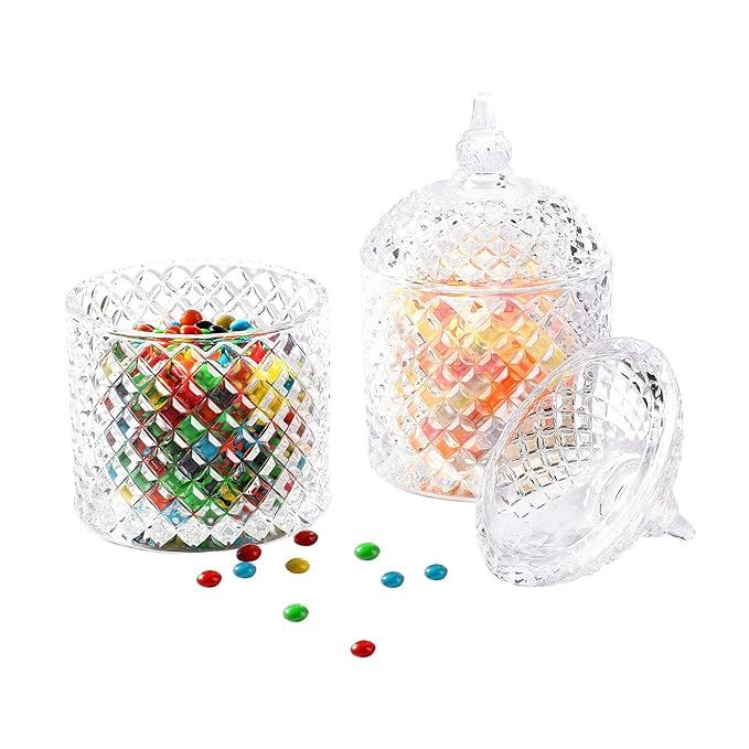 ComSaf Glass Candy Dish with Lid Decorative Candy Bowl, Crystal Covered Storage Jar, Set of 2(Dia... | Amazon (US)