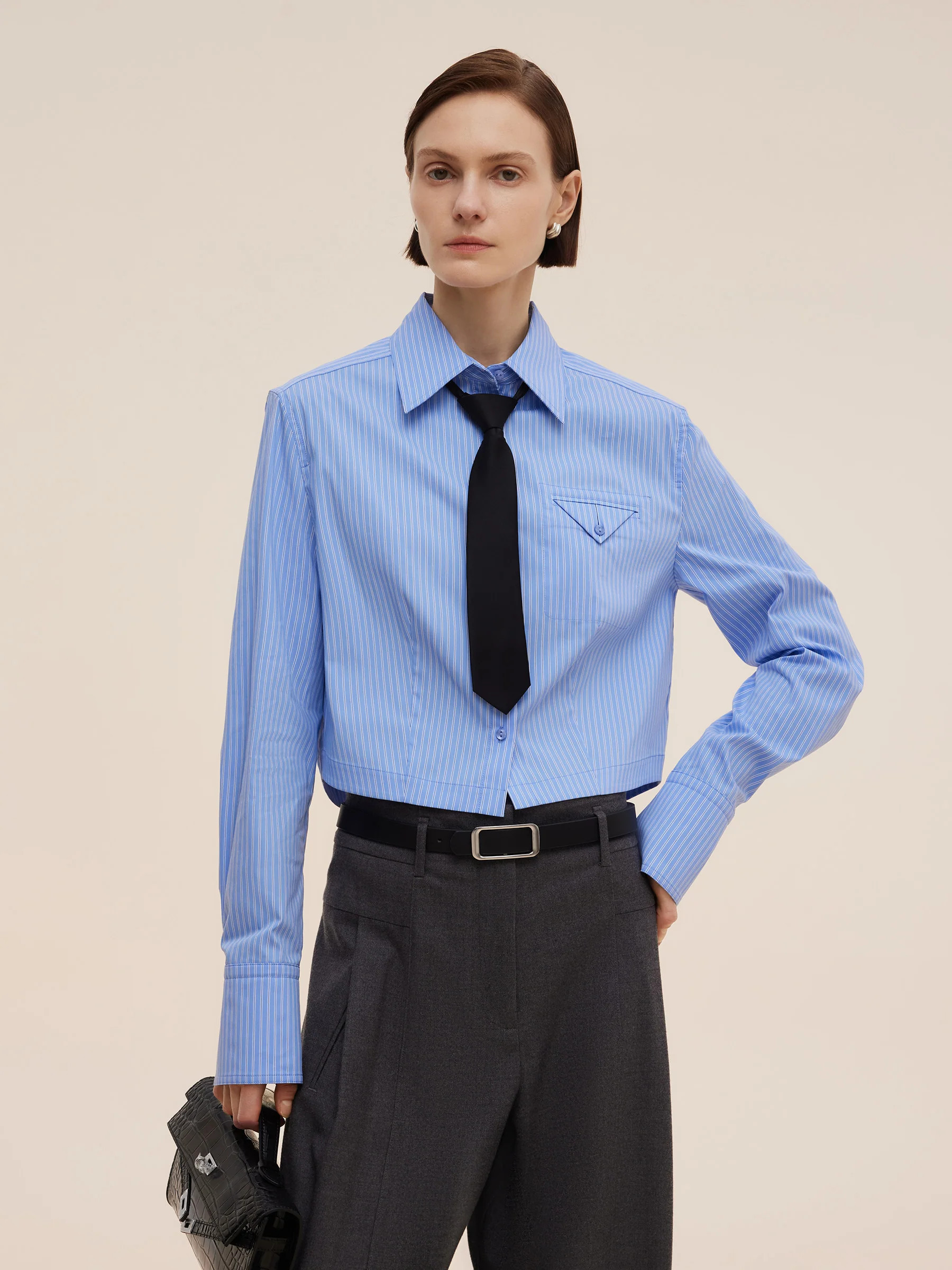 Blue And White Stripe Women Long Sleeve Shirt - Blue and White stripe / S | GOELIA