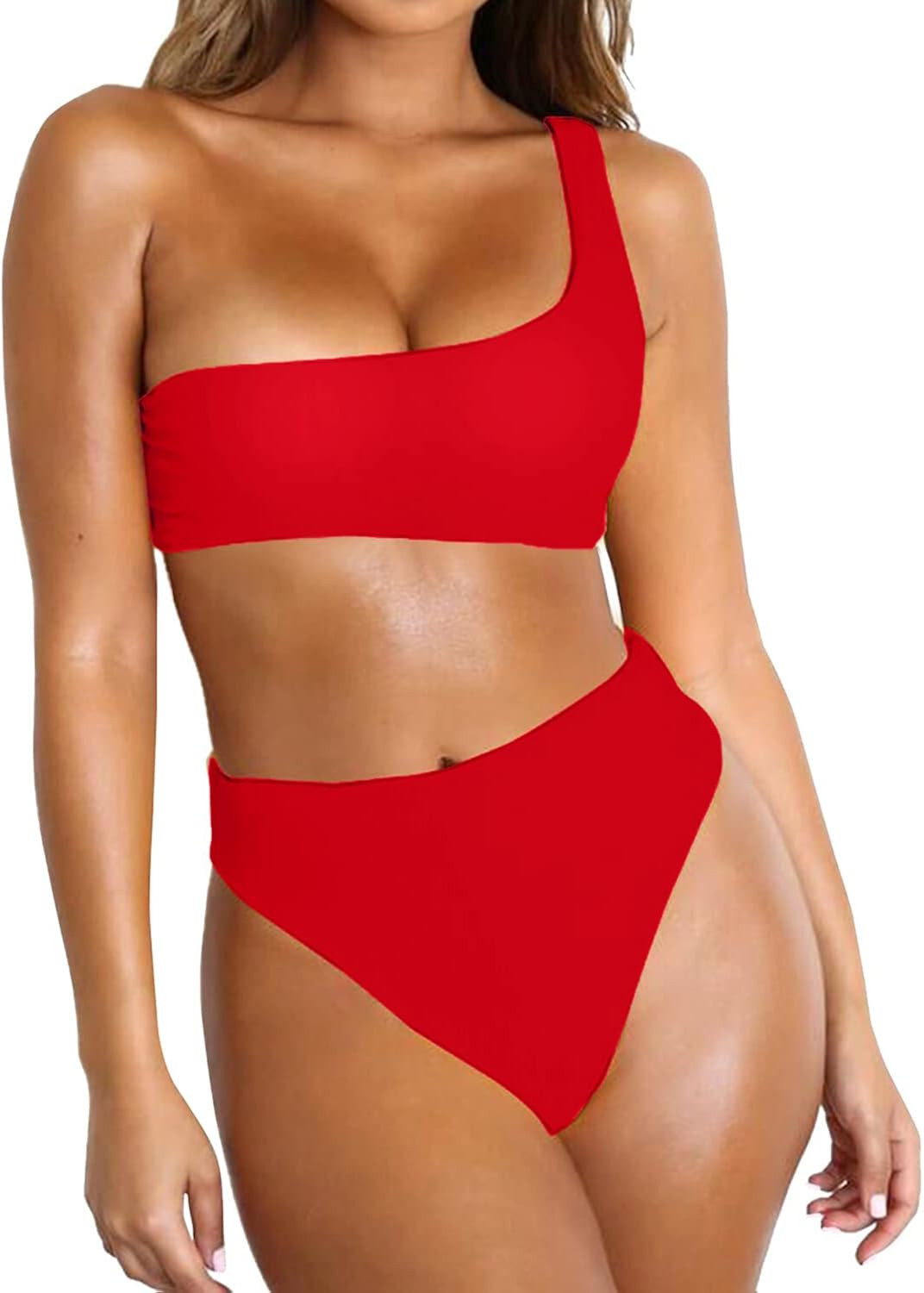 Byoauo Womens Bikini One Shoulder Top with High Waisted Bottom Two Piece Swimsuits | Amazon (US)