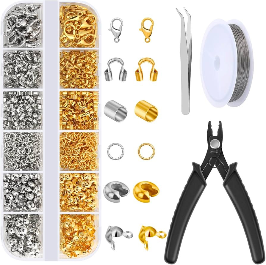 1200 Pcs Crimp Beads Kit for Jewelry Making, Acejoz Crimp Beads, Crimp Covers, Crimp Tubes and Wi... | Amazon (US)