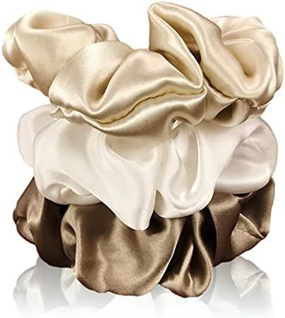 Celestial Silk Mulberry Silk Scrunchies for Hair (Large, Taupe, Dark Taupe, Ivory) | Amazon (US)