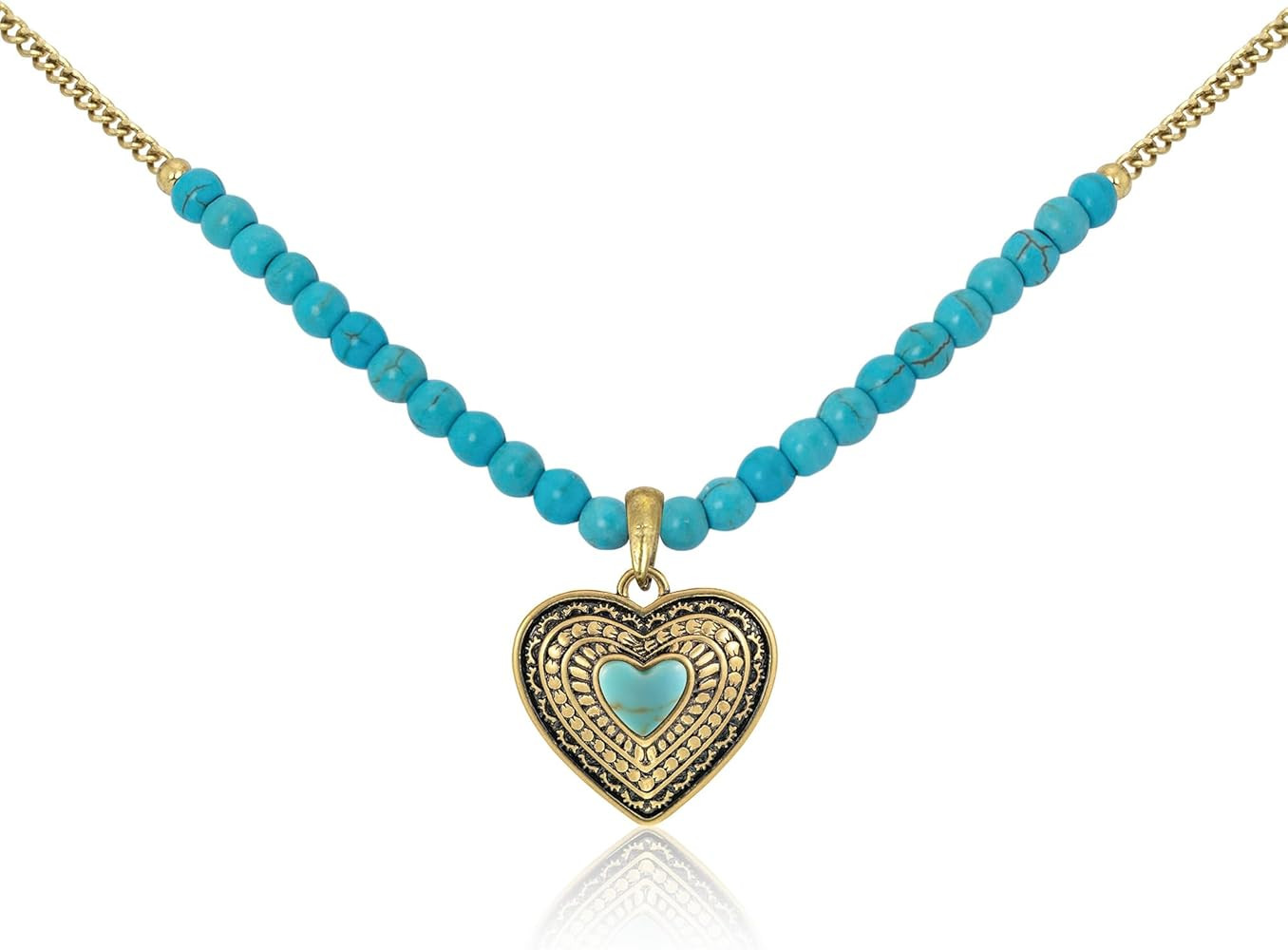 Montana West Wrangler Heart Turquoise Pendant Necklace for Women Western Gold Plated Cowgirl Cowb... | Amazon (US)